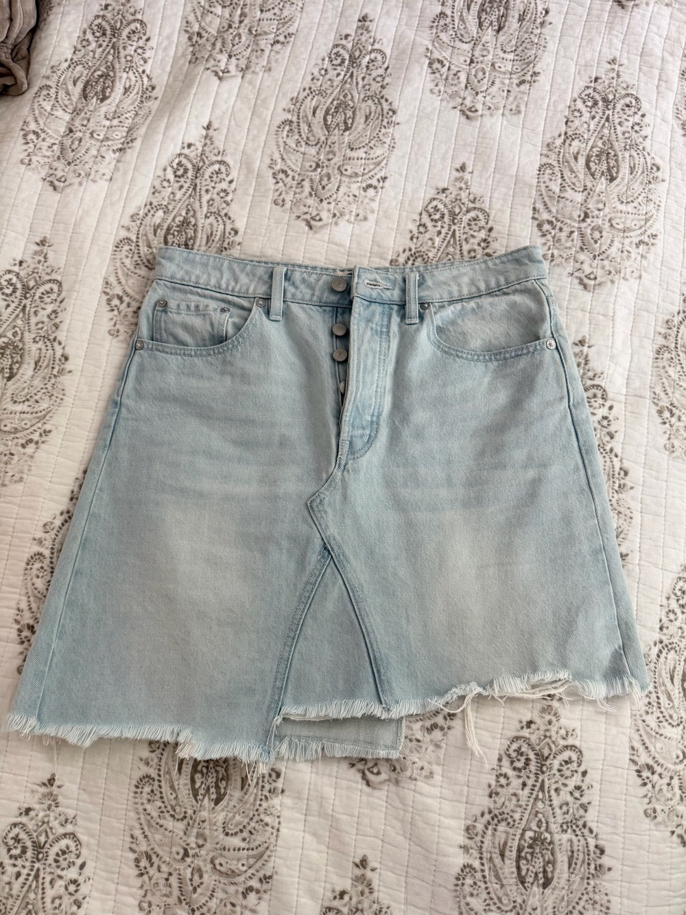 We The Free Light Blue Denim Skirt with Button Front